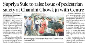 Supriya Sule to raise issue of pedestrian safety at chandani chowk jn with center 