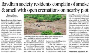 Bavdhan society residents complain of smoke and smell with open cremation on nearby plot