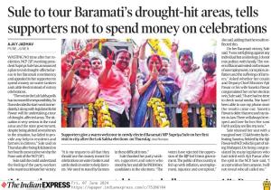 Sule to tour Baramati's drought-hit areas. tells supporters not to spend money on celebrations 