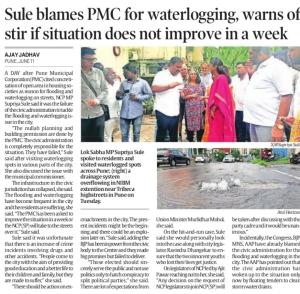 Sule blames PMC for waterlogging warns of stir if situation does not improve in a week 