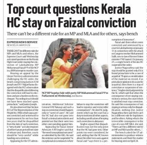 top court question kerala HC stay faizal conviction 