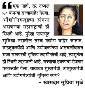 एक नाही, तर तब्बल ५० कंपन्या राज्याबाहेर - खासदार सुप्रिया सुळे 