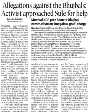 Allegations against the bhujbals ; Activist approached sule for help 