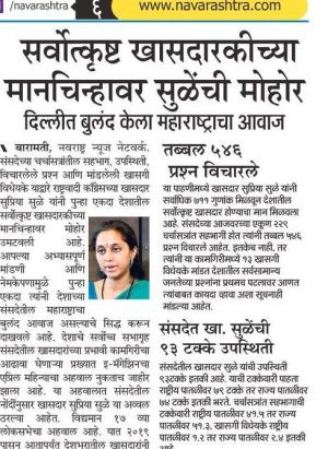 सर्वोत्कृष्ट खासदारकीच्या मानचिन्हावर सुळे यांची मोहोर 