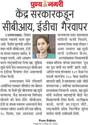 केंद्र सरकारकडून सीबीआय ईडीचा गैरवापर-खासदार सुप्रिया सुळे 