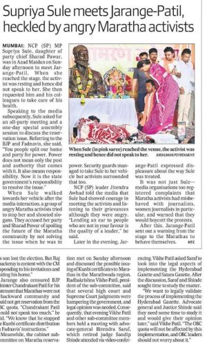 Supriya Sule meets Jarange-Patil, heckled by angry Maratha activists