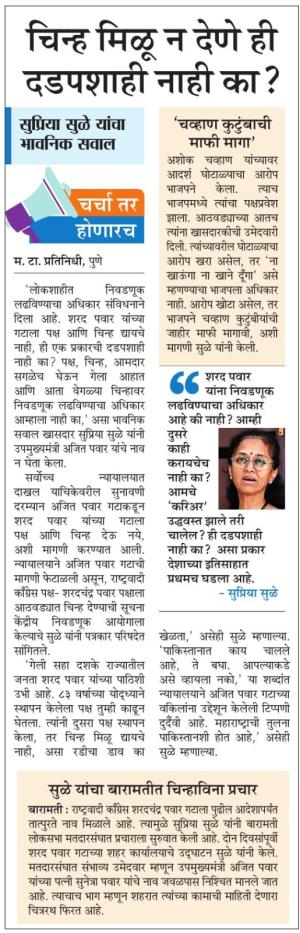 चिन्ह मिळू न देणे ही दडपशाही नाही का- खासदार सुप्रिया सुळे 