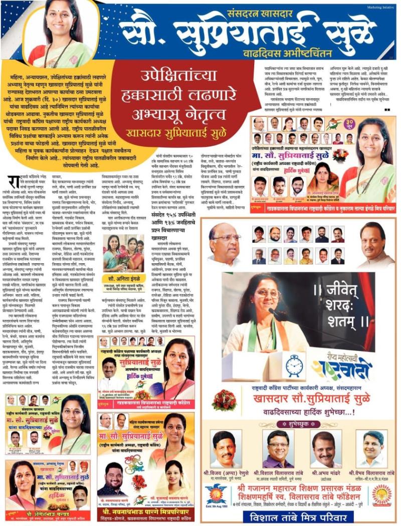 उपेक्षितांच्या हक्कासाठी लढणारे अभ्यासू नेतृत्व- खासदार सुप्रियाताई सुळे 