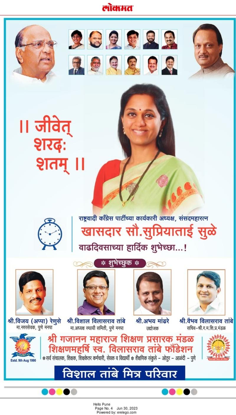 खासदार सुप्रियाताई सुळे वाढदिवस शुभेच्छा 