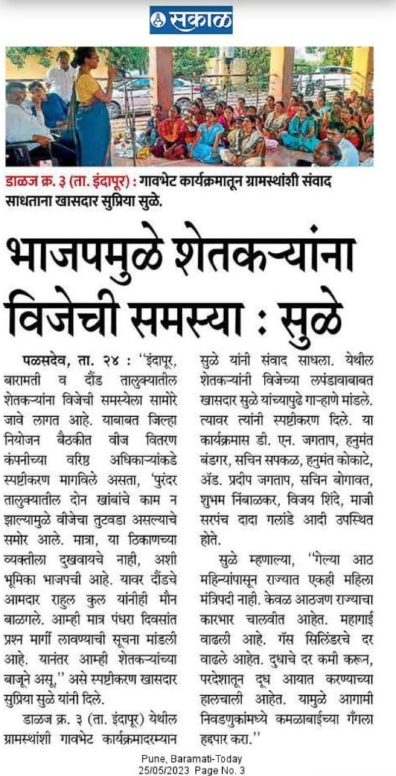 भाजपमुळे शेतकऱ्यांना विजेची समस्या -सुळे 