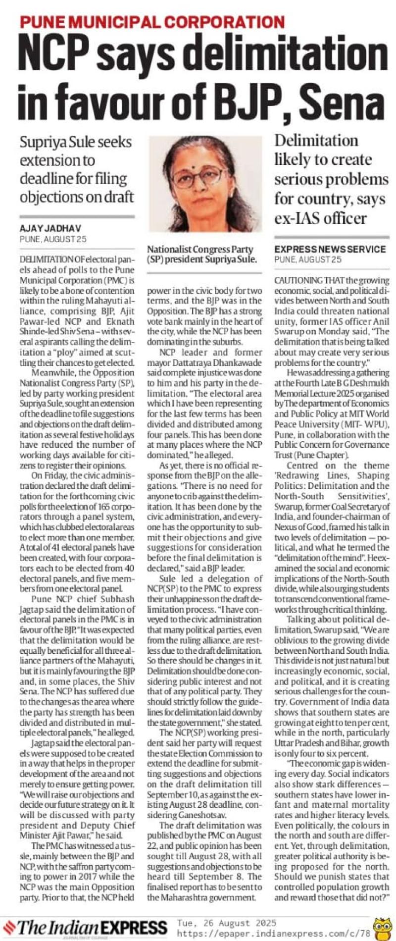 NCP says delimitation in favour of BJP, Sena