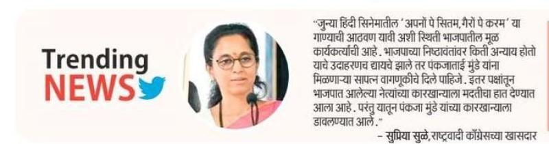 भाजपात निष्ठावंतावर अन्याय- खासदार सुप्रिया सुळे 