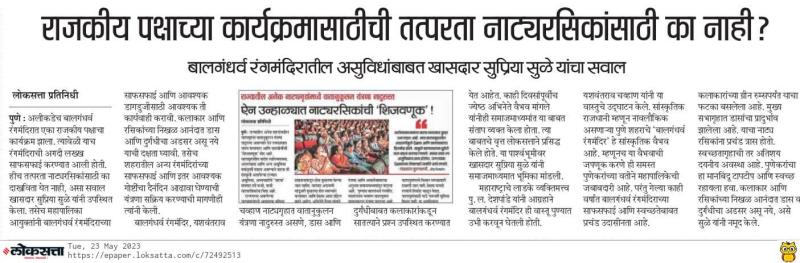 राजकीय पक्षाच्या कार्यक्रमासाठी तत्परता नाट्यरसिकांसाठी का नाही- खासदार सुप्रिया सुळे 