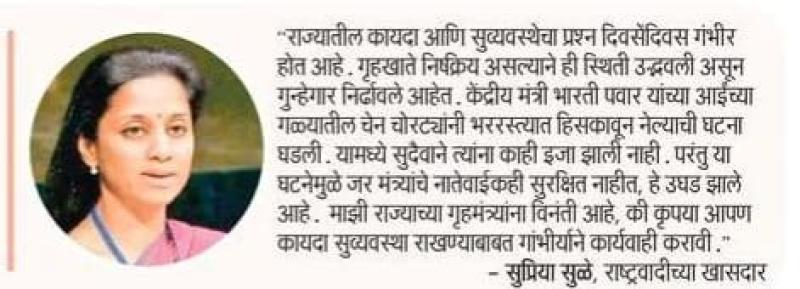 कायदा सुव्यवस्थेचा प्रश्न गंभीर- खासदार सुप्रिया सुळे 