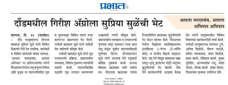 दौंडमधील गिरीश अॅग्रोला सुप्रिया सुळेंची भेट