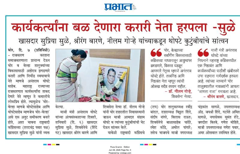 कार्यकर्त्यांना बळ देणारा करारी नेता हरपला - सुळे