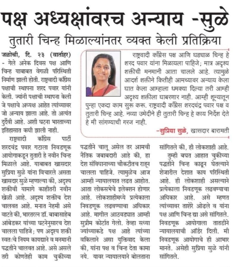 पक्ष अध्यक्षांवरच अन्याय- खासदार सुप्रिया सुळे 