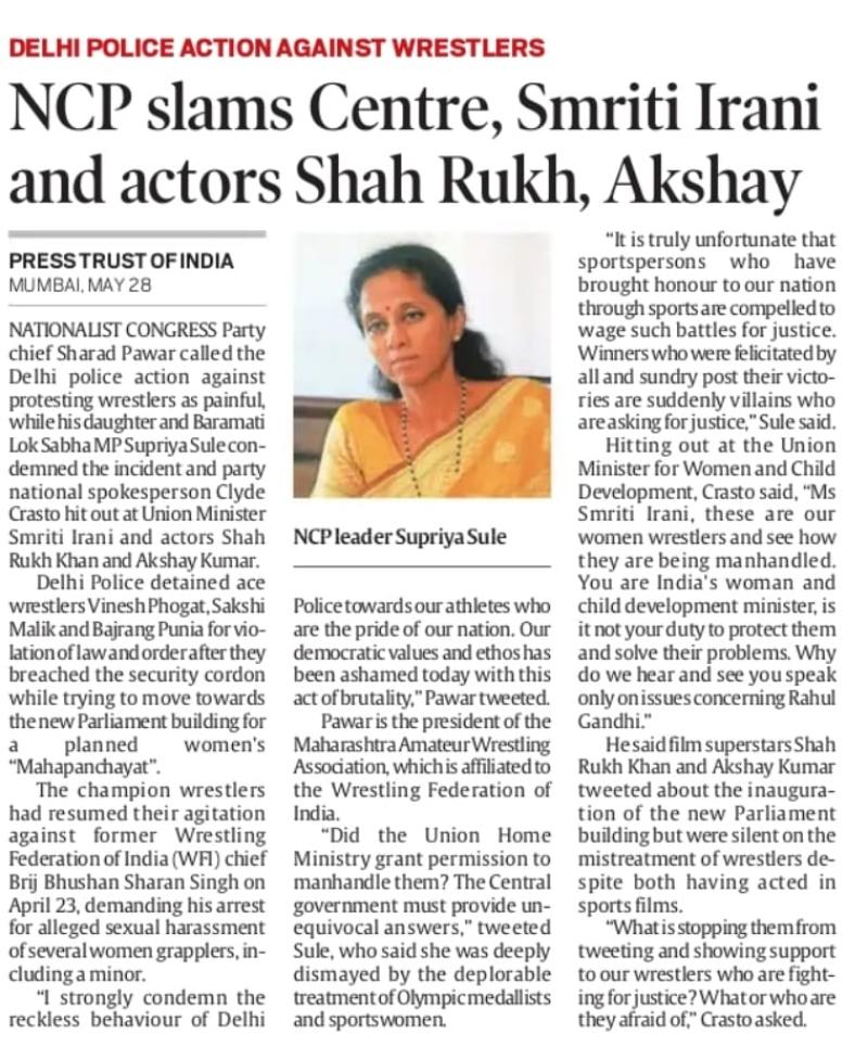 NCP slams center, Smriti Irani and actor Shahrukh, Akshay 
